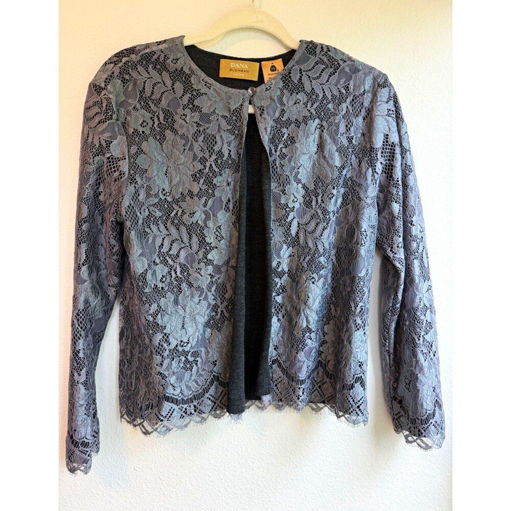 Dana Buchman Luxe Women’s M Gray Floral Button Front Lightweight Cardigan/Jacket